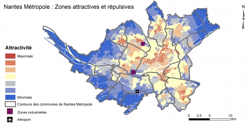 Figure 5. Carte des zones attractives et répulsives sur Nantes Métropole