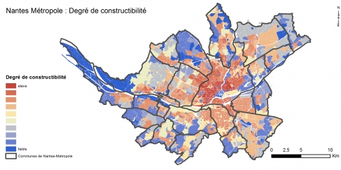 Figure 6. Carte des degrés de constructibilité sur Nantes Métropole