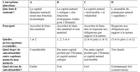 Tableau 2. Quatre perceptions de la soutenabilité environnementale