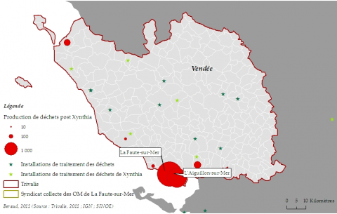 Figure 1. Conséquences de la tempête Xynthia sur le système vendéen de gestion des déchets (Beraud et al. 2012)