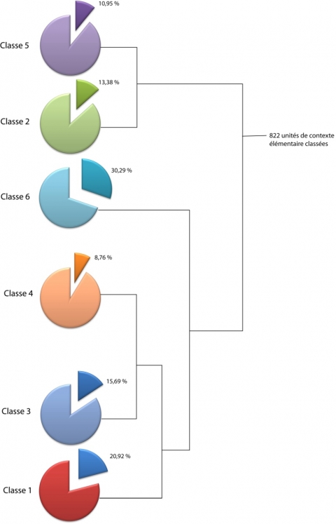 Figure 7. Répartition des unités de contexte élémentaire en pourcentage au sein de la classification descendante hiérarchique