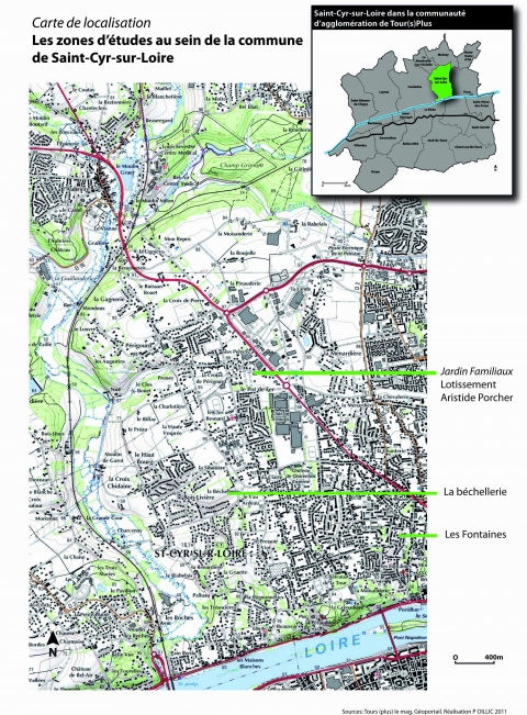 Figure 1<strong>. </strong>Les zones d’études au sein de la commune de Saint-Cyr-sur-Loire