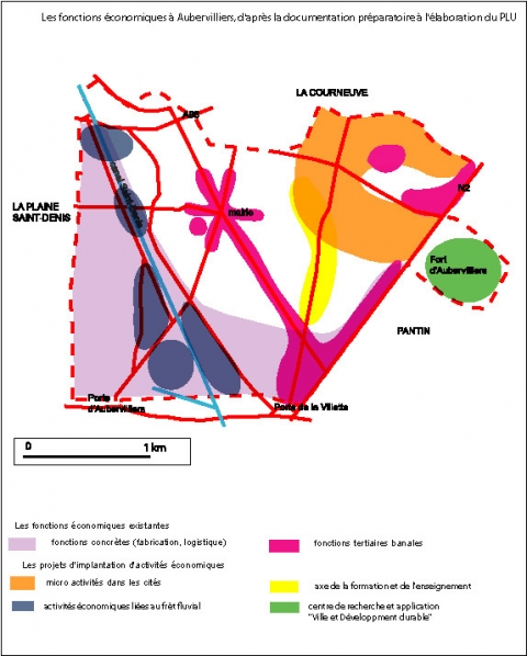 Figure 7. Les fonctions économiques à Aubervilliers, d’après la documentation préparatoire à l’élaboration du Plan Local d’Urbanisme