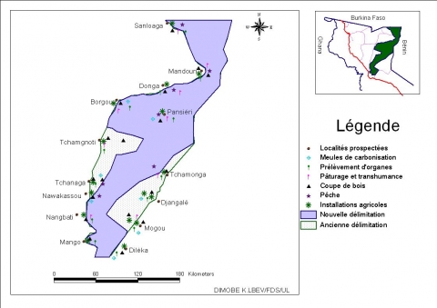 Figure 15. Carte de distribution spatiale des activités humaines dans la réserve de l’Oti – Mandouri