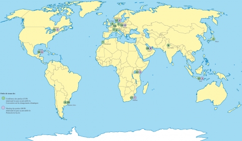 Figure 1. Lieux de tenue des Conférences et des Réunions des parties entre 1995 et 2012