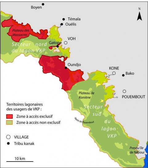 Figure 3. Organisation territoriale de la zone lagonaire dans la zone d’étude. VKP : zone de Voh-Koné-Pouembout. Lagoon territory uses in the study area. VKP : Voh-Koné-Pouembout area.