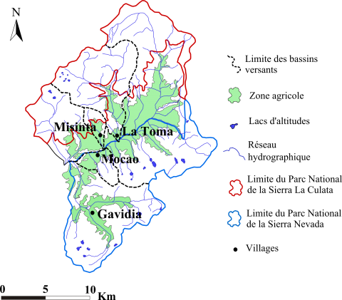 Figure 3. Zone agricole et limites des parcs nationaux dans la vallée du Haut Chama