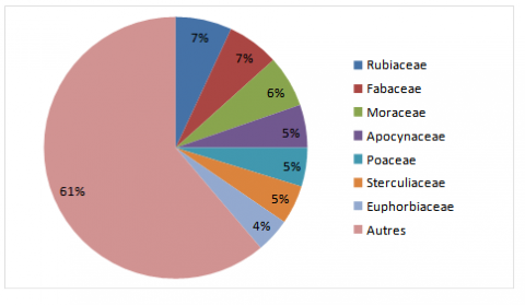 Figure 3. Spectre des familles des espèces de plantes inventoriées dans la Forêt Sacrée Bokassô.