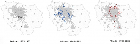 Figure 2. Géographie des conflits d’infrastructure en IDF de 1975 à 2005