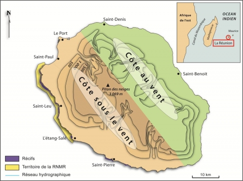 Figure 1. Localisation de La Réunion et de la Réserve Naturelle Marine de La Réunion