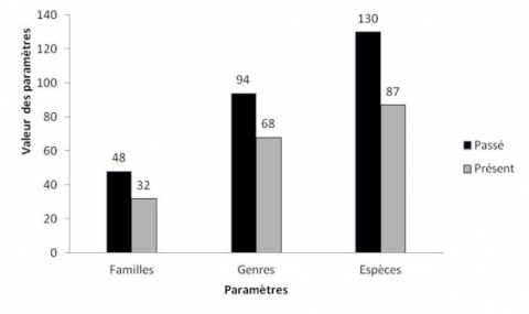 Figure 6. Évolution des familles, genres et espèces botaniques entre 1973-2012.