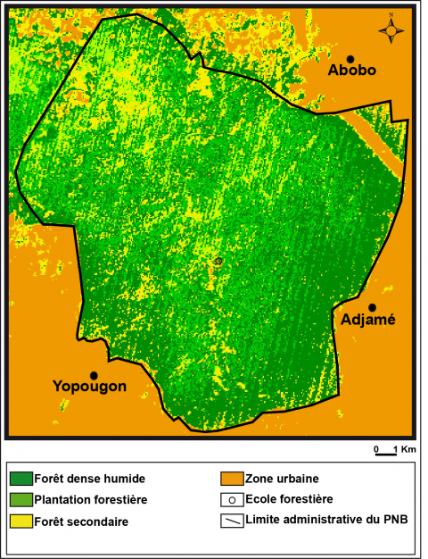Figure 2. Carte de végétation du Parc National du Banco (PNB) extraite de la classification supervisée de la scène satellite de janvier 1998