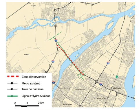 Figure 1. La localisation du projet de prolongement de l’autoroute 25 entre l’île Jésus (Laval) et l’île de Montréal