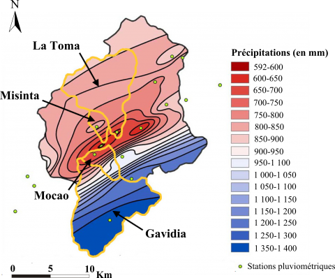 Figure 2. Carte des isohyètes de la Vallée du Haut Chama