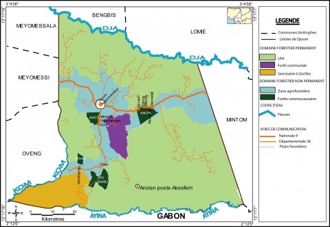 Figure 2. Localisation géographique des quatre forêts communautaires étudiées