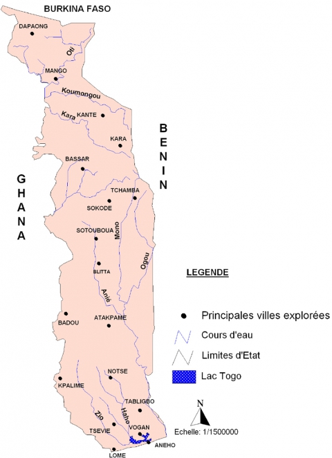 Figure 1. Principales villes prospectées au Togo.