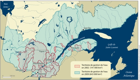 Figure 1. Les territoires de gestion de l'eau au Québec, 2002 et 2009.