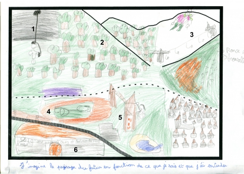 Figure 6. Dessin du paysage du futur probable réalisé par l'élève A. / Drawing of the probable future landscape (pupil A).