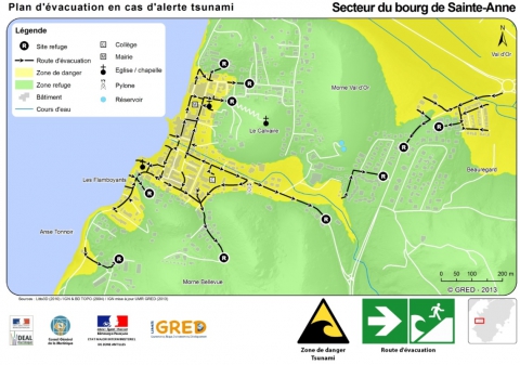 Figure 8. Extrait du plan d’évacuation en cas de tsunami validé par les autorités françaises (Bourg de Sainte-Anne, Martinique).