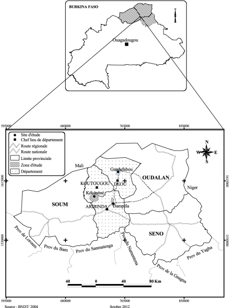 Figure 1. Situation géographique et administrative des trois villages étudiés / Geographical location of Study Area.