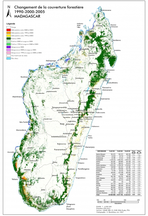 Figure 2. Évolution de la déforestation à Madagascar entre 1990 et 2005 d’après CI et USAID