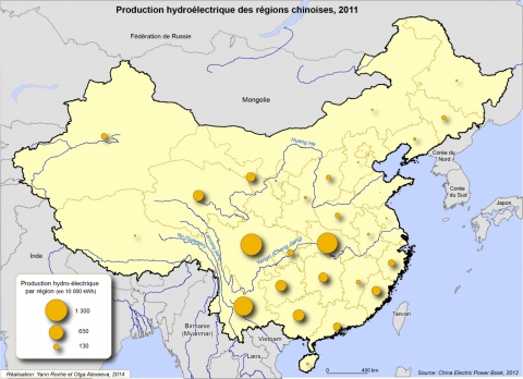 Figure 7. Production hydroélectrique des régions chinoises en 2011.