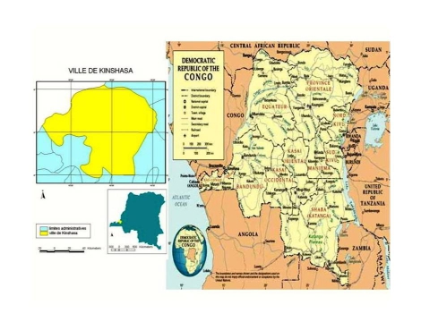 Figure 1. Cartes de la VPK et de la RDC avec ses pays limitrophes / Cards of the VPK and of the DRC (Democratic Republic of Congo) with its adjacent countries.