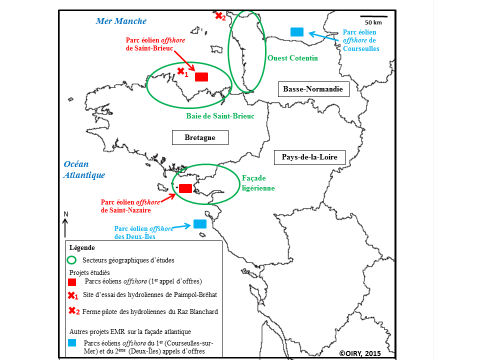 Figure 1. Carte de localisation des projets étudiés : une course aux énergies marines renouvelables ?