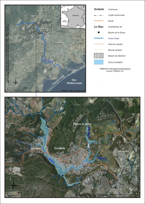 Figure 1. Localisation de la commune de Grabels et contexte hydrographique.