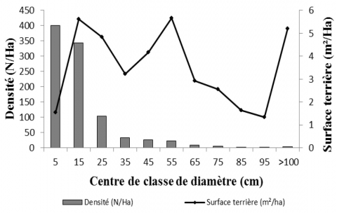 Figure 2. Distribution des individus en classes de diamètre.