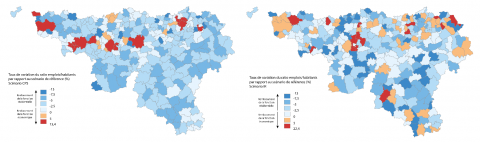 Figure 4. Rapport « emplois/habitants » dans les scénarios CPS et IR (en écart par rapport à REF) / Employment per habitants ratio into CPS and IR scenarios (wrt REF).