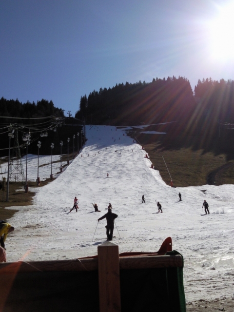 Figure 1. La piste du Stade (domaine Morzine-Les Gets, France) enneigée artificiellement, Fin mars 2011 / The Stade slopes (Morzine-Les Gets ski area, France) with artificial snow, End of March 2011.