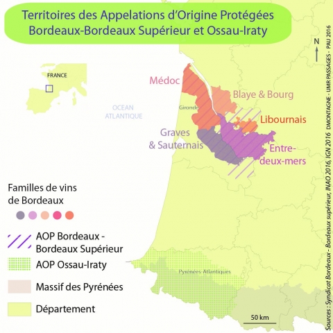 Figure 1. Territoire des Appellations d’Origine Protégées Bordeaux-Bordeaux Supérieur et Ossau-Iraty / Bordeaux-Bordeaux Supérieur and Ossau-Iraty territories of protected designation of origin.