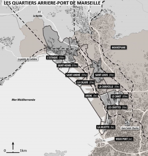 Figure 1. Carte des quartiers arrière-port, Marseille / Inner port neighbourhoods map, Marseilles.