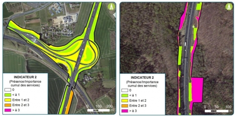 Figure 2. Cartographie de la présence et de l’importance de services écosystémiques dans deux secteurs du DPAC.