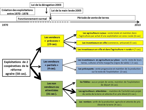 Figure 5. Trajectoires d’évolution foncière des exploitations des coopératives de Sidi Larbi et Naiji (Adapté de Laraki, 2012).