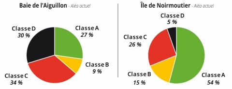 Figure 7. Comparaison des résultats de l’indice V.I.E. pour les trois communes de la baie de l’Aiguillon et les quatre communes de l’île de Noirmoutier (aléa de référence actuel).