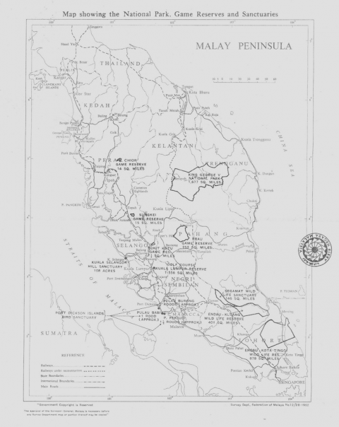 Figure 5. Carte des parcs, réserves et sanctuaires gérés par le Game Départment, 1951 / Map of parcs, reserves and sanctuaries managed by the Game Department, 1951.