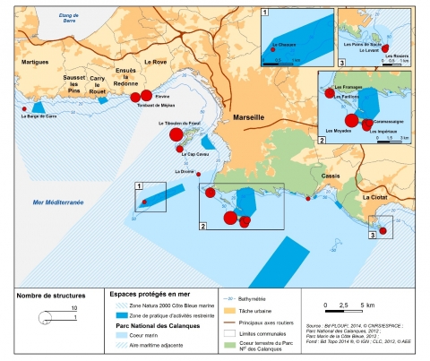 Figure 8. Les sites de plongée jugés sur-fréquentés par les clubs enquêtés.