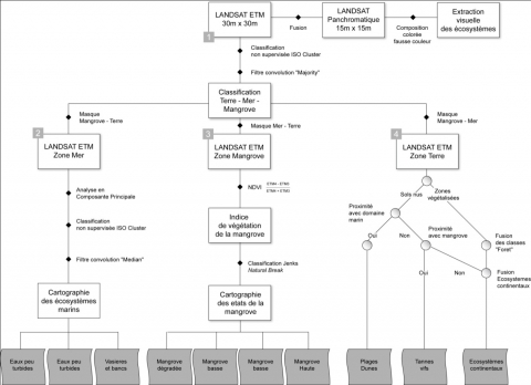 Figure 4. Schéma de la chaine de traitements pour l’extraction des écosystèmes marins et côtiers
