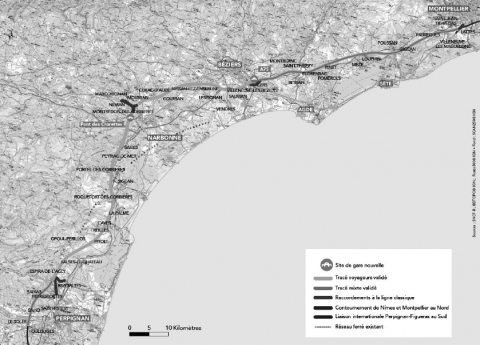 Figure 2. Carte du tracé de Ligne Nouvelle Montpellier Perpignan.