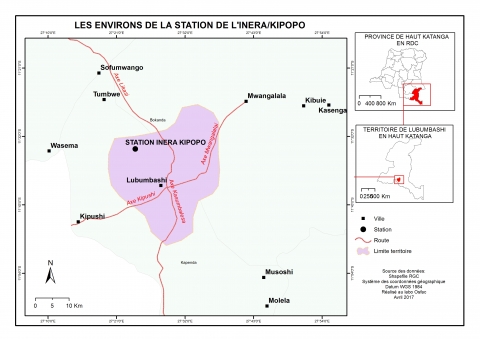 Figure 1. Carte de la station de l’INERA/Kipopo et ses environs.