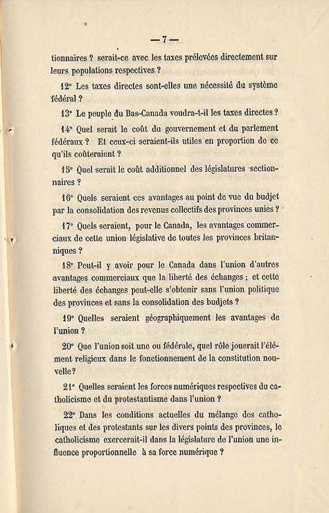 Document :  Cauchon, Joseph. tude sur l'union projete des provinces britanniques de l'Amrique du Nord. [Qubec : s.n.], 1858. p. 7.