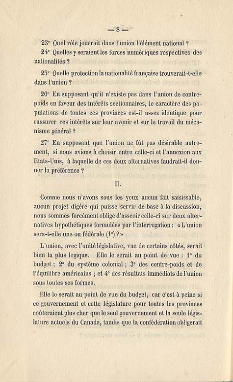 Document :  Cauchon, Joseph. tude sur l'union projete des provinces britanniques de l'Amrique du Nord. [Qubec : s.n.], 1858. p. 8.