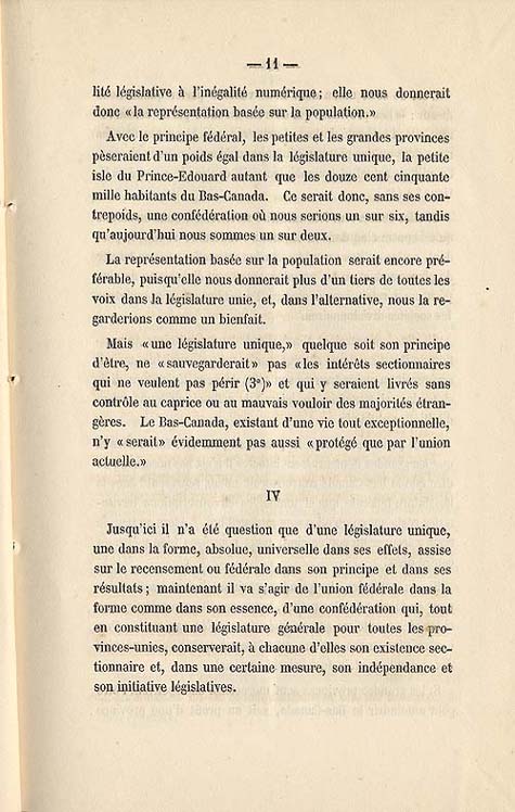 Document :  Cauchon, Joseph. tude sur l'union projete des provinces britanniques de l'Amrique du Nord. [Quebec : s.n.], 1858. P 11.