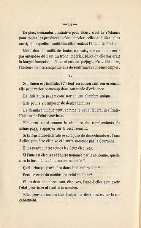 Document :  Cauchon, Joseph. tude sur l'union projete des provinces britanniques de l'Amrique du Nord. [Quebec : s.n.], 1858. P 14.