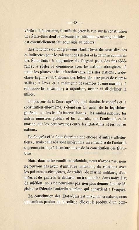 Document :  Cauchon, Joseph. tude sur l'union projete des provinces britanniques de l'Amrique du Nord. [Quebec : s.n.], 1858. P 18.