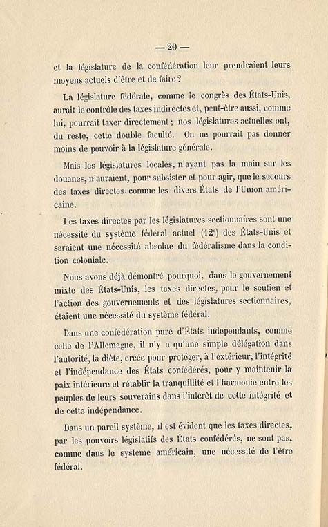 Document :  Cauchon, Joseph. tude sur l'union projete des provinces britanniques de l'Amrique du Nord. [Quebec : s.n.], 1858. P 20.