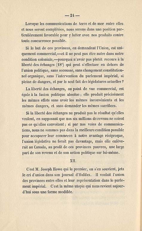 Document :  Cauchon, Joseph. tude sur l'union projete des provinces britanniques de l'Amrique du Nord. [Quebec : s.n.], 1858. P 24.