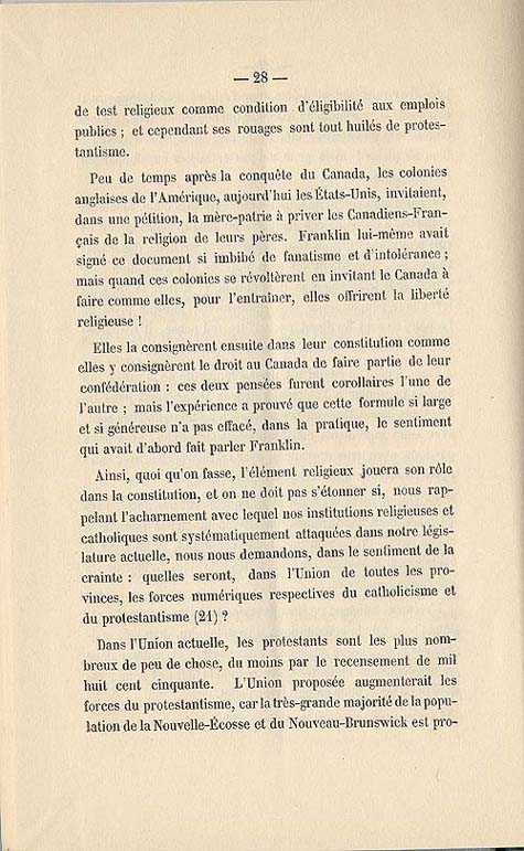 Document :  Cauchon, Joseph. tude sur l'union projete des provinces britanniques de l'Amrique du Nord. [Quebec : s.n.], 1858. P 28.